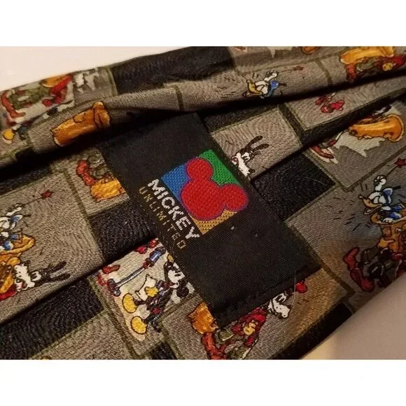 Mickey Unlimited Disney Micky Mouse Checked Black Gray Character Necktie Music - Picture 3 of 5